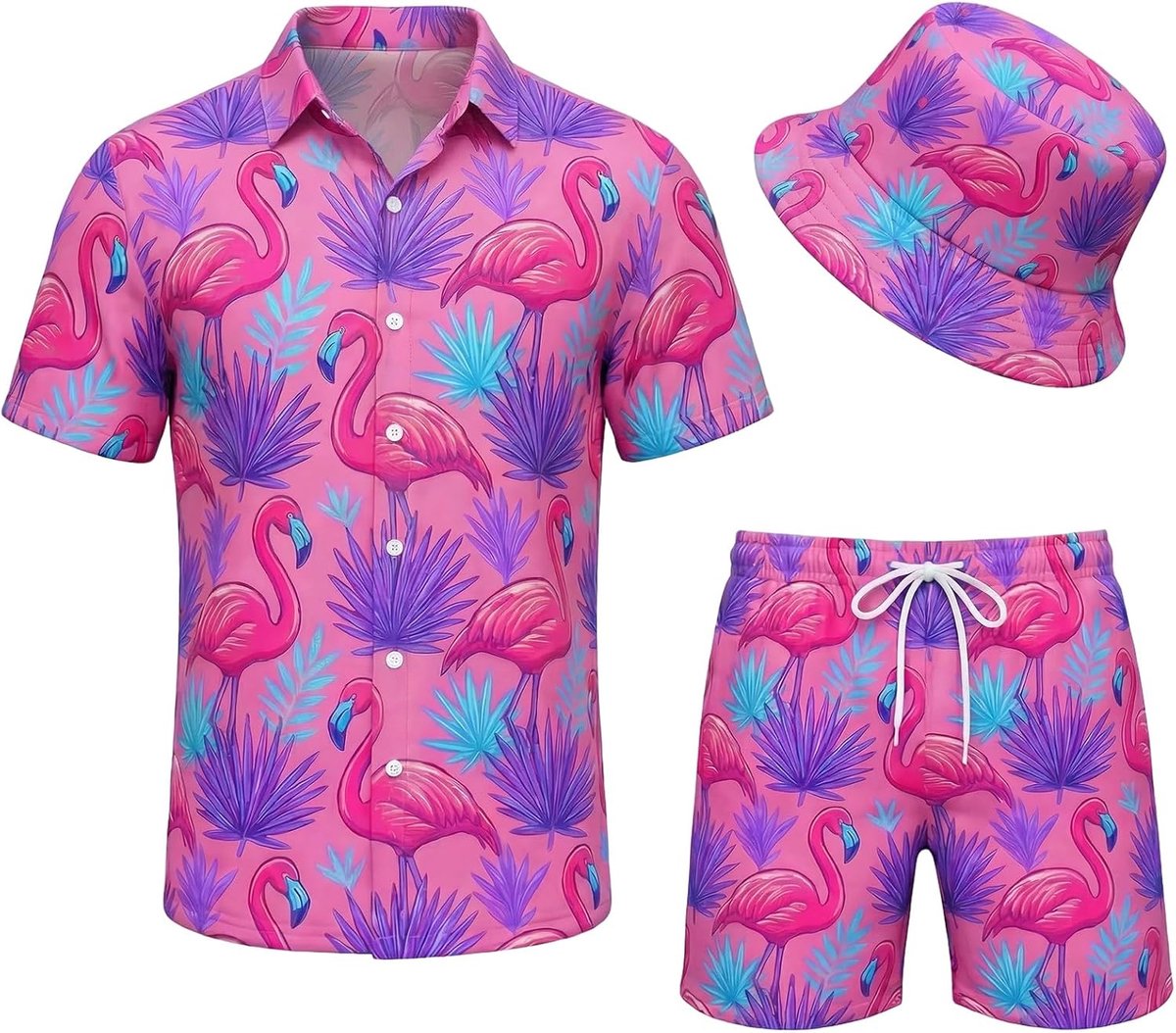 Hawaïshirt korte mouwen - tropische bloemen en flamingo's - unisex - perfect voor vakantie - ShopVlot