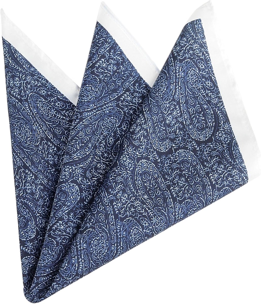 Zijdeachtig zakdoek voor heren 33x33cm - donkerblauw met witte rand - paisley patroon - perfect voor bruiloften - ShopVlot