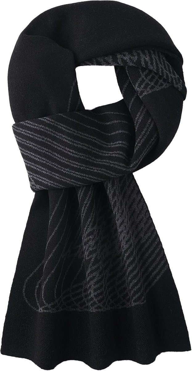 Heren sjaal 180×30cm - 6% wol - zwart & grijs - stijlvolle winteraccessoire - ShopVlot