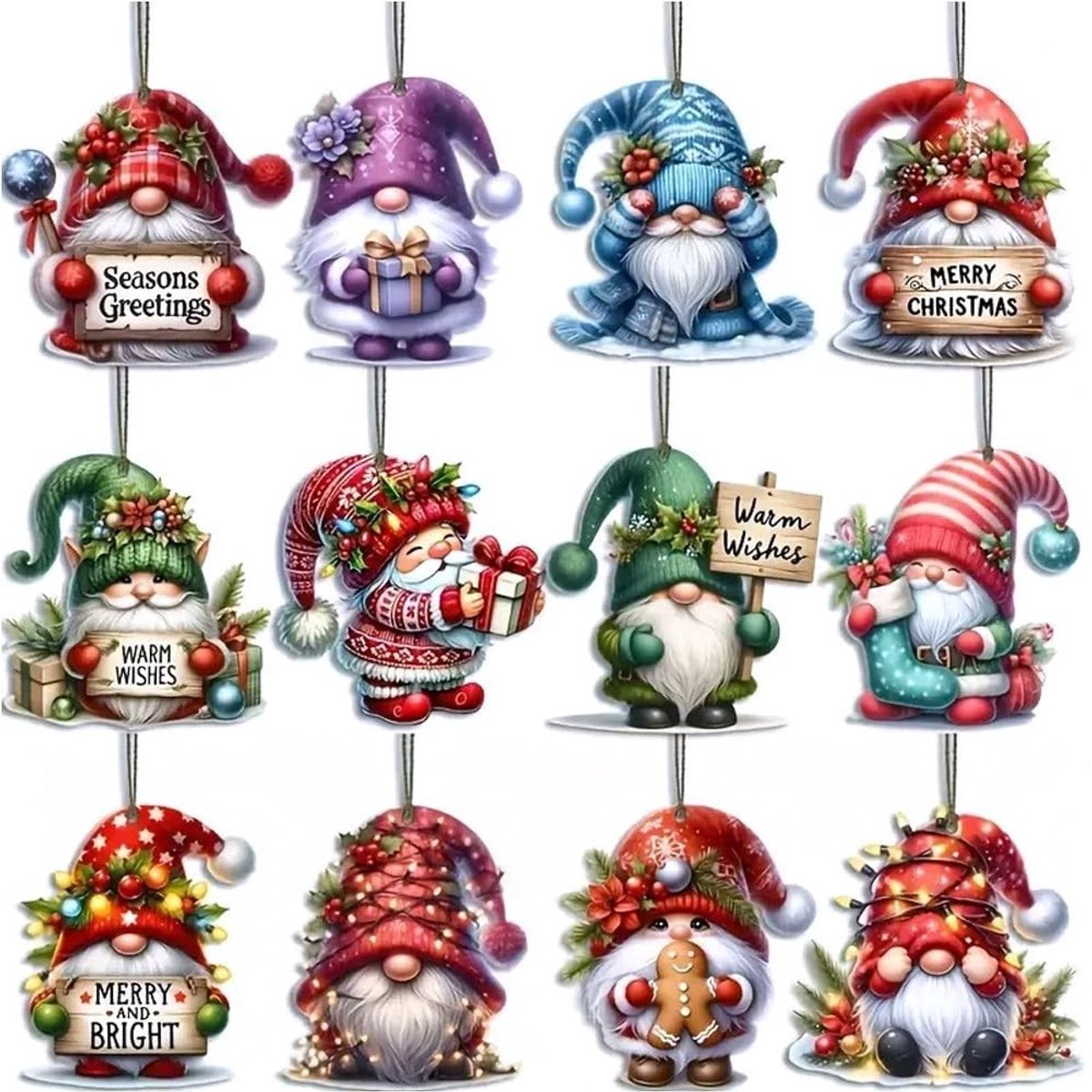 Solidchoice - Set van 36 Kerstdecoraties in de Vorm van Houten Gnomes