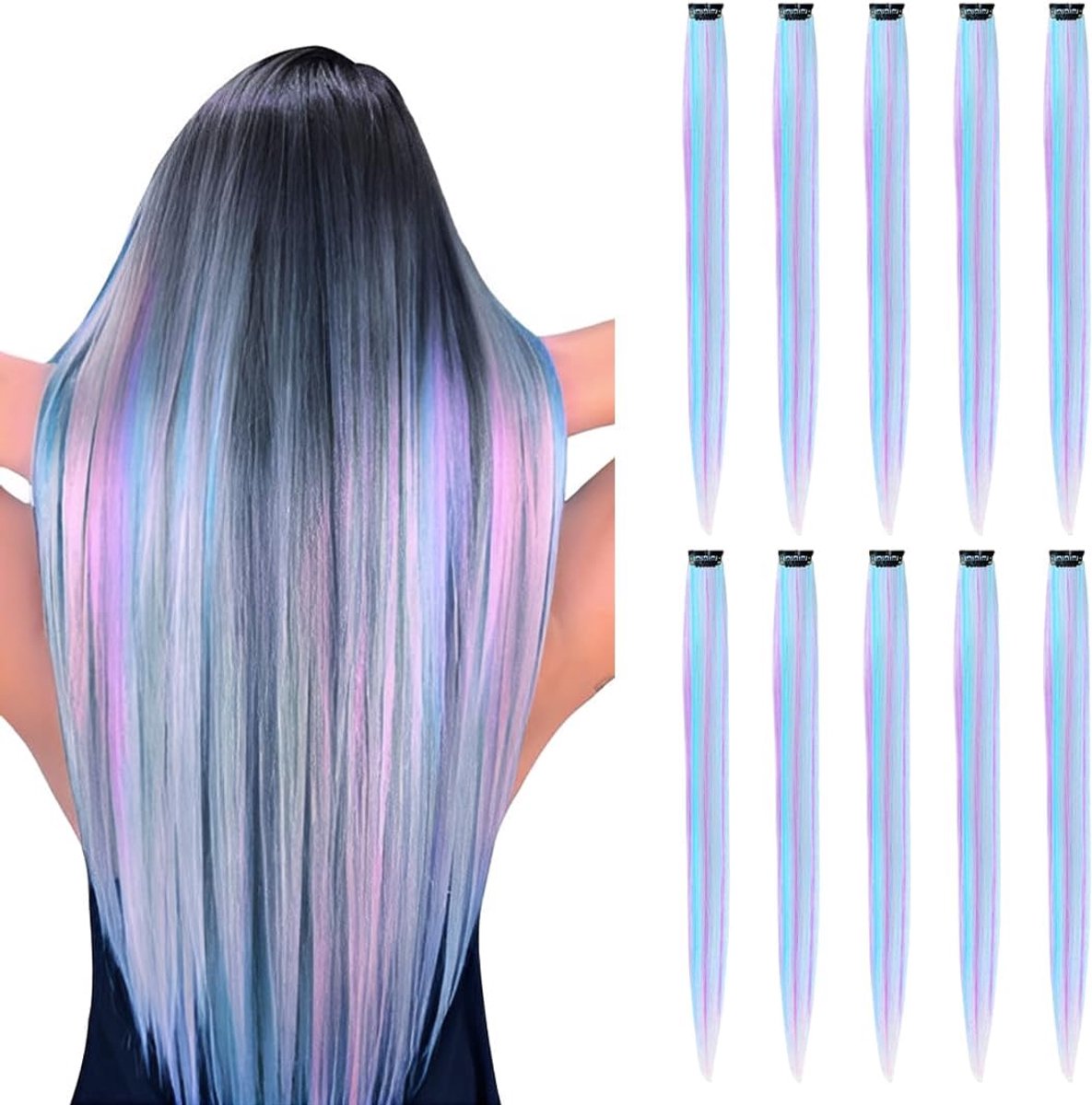 Haarclips set van 10 - Blauwe en paarse lametta - Glittereffect - Perfect voor festivals - ShopVlot