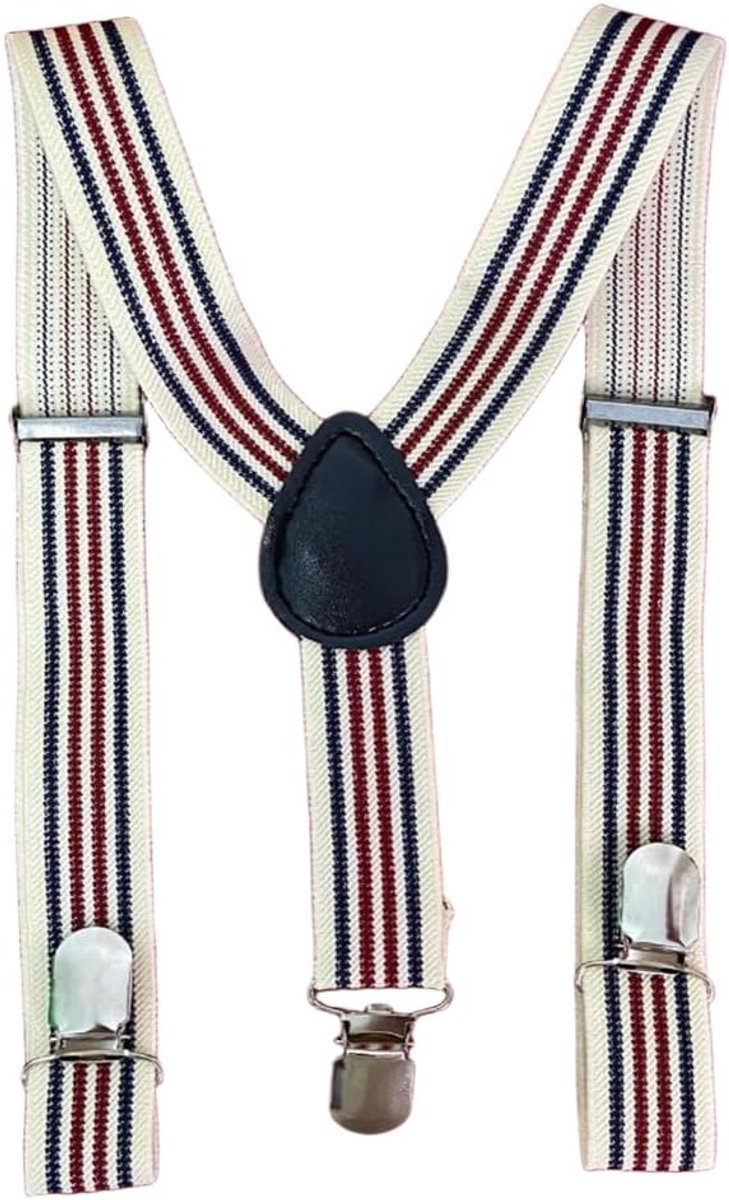 Suspenders kinderen 2 cm smal - wijnrood en zwarte strepen - verstelbaar van 80 cm tot 110 cm - ShopVlot