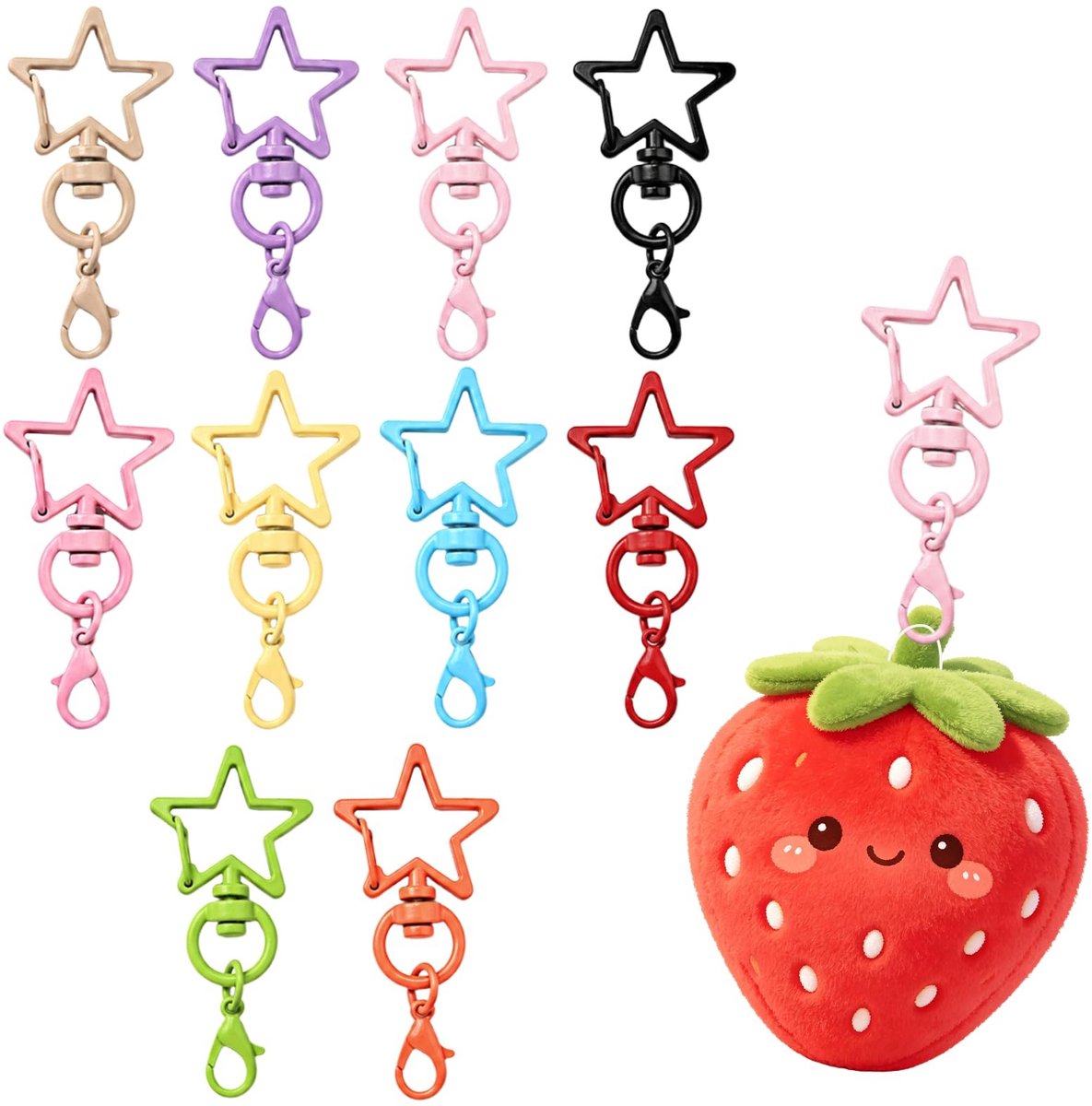 Solidchoice - 50 Stuks Kleurrijke Ster Sleutelhangers met Mini Carabiner