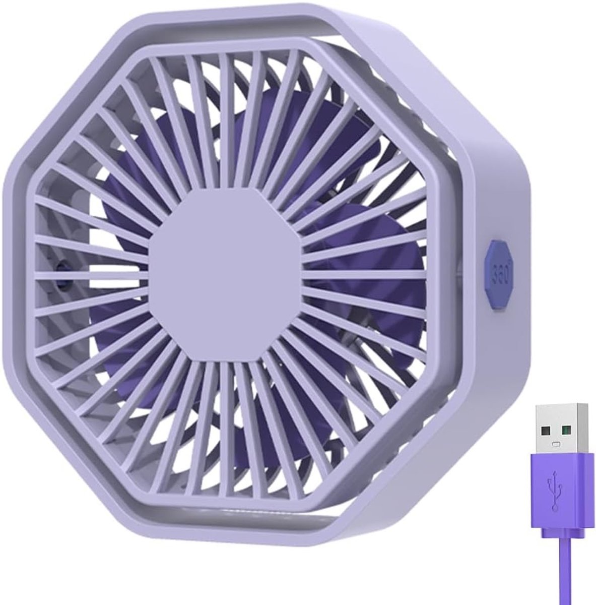 USB-ventilator - Lila - 12,3 x 12,3 x 5 cm - Compacte Tafelventilator met 3 Snelheden - Voor Thuis en Op Kantoor