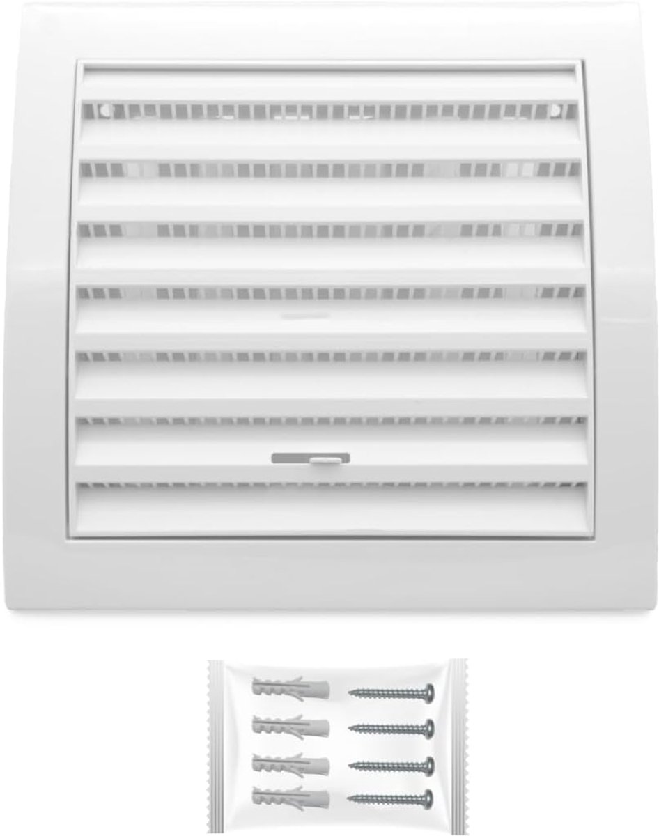 Ventilatierooster 150 x 150 mm - Wit met schuif en insectenbescherming - ShopVlot