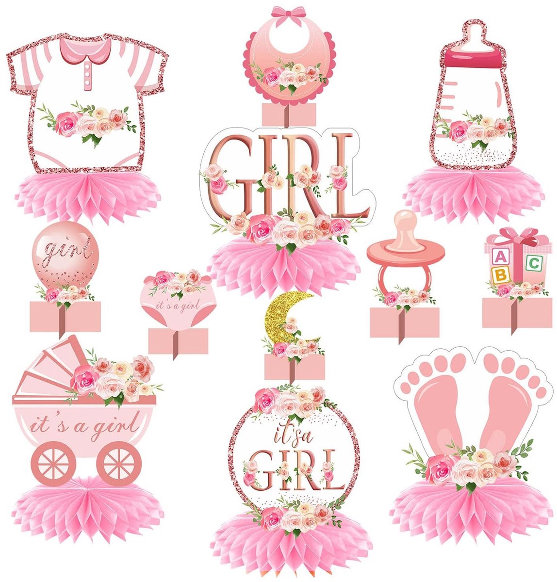 Solidchoice - 12 Stuks Roze Gouden Baby Shower Tafeldecoraties