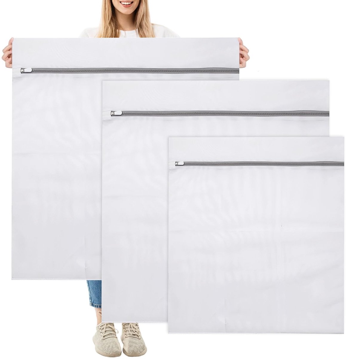 Solidchoice - Set van 3 Waszakken voor Kleding met Verborgen Ritssluiting