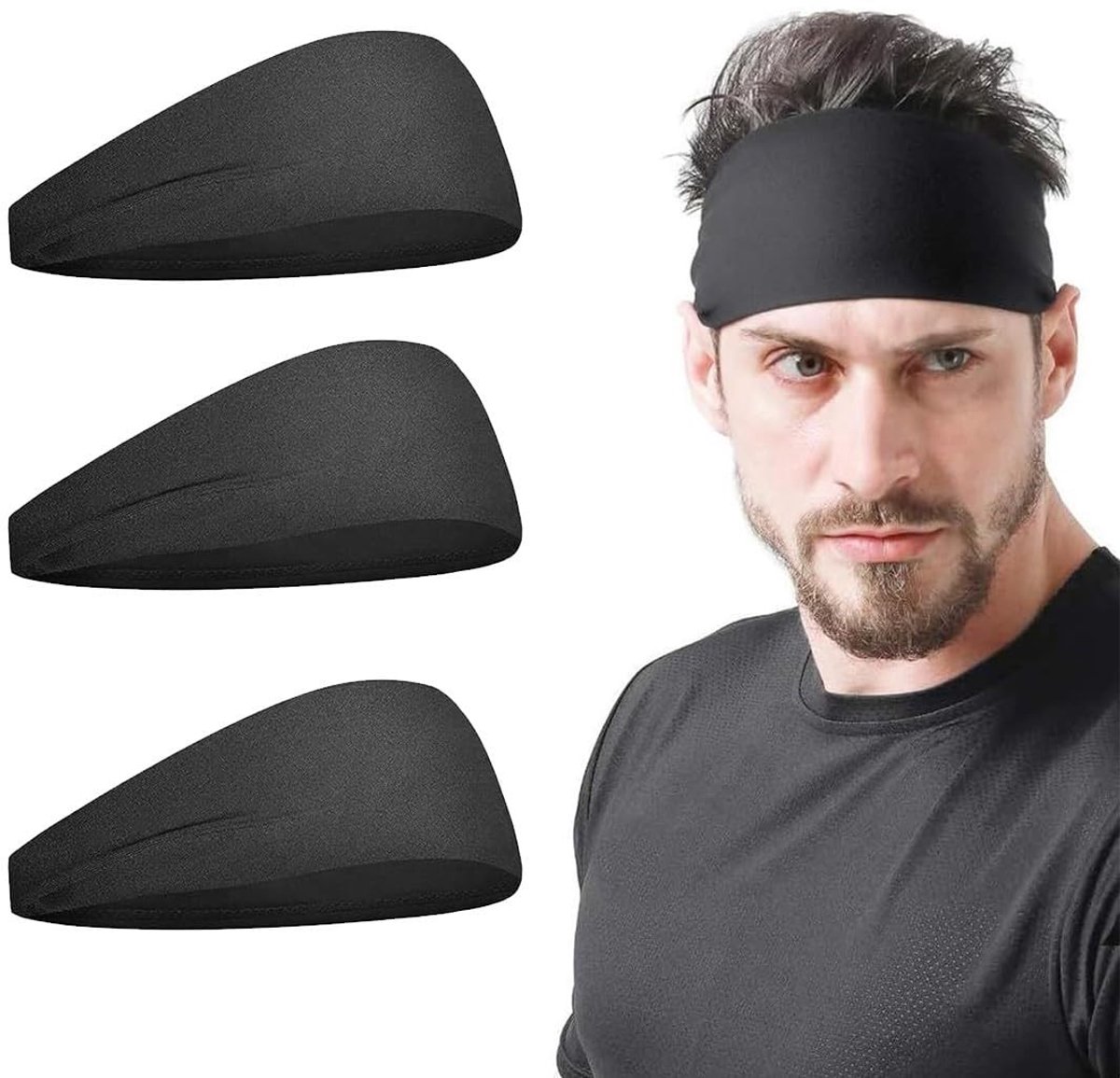 Solidchoice - Set van 3 Sporthoofdbanden voor Unisex
