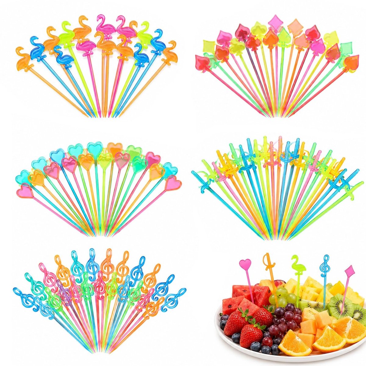 Solidchoice - Set van 250 Meerkleurige Fruitvorken voor Feestjes