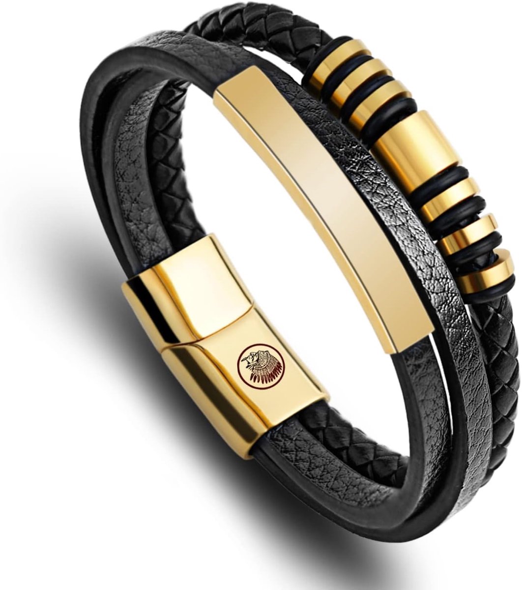 Braided leather bracelet with magnetic closure for men, Stainless Steel Leather - ShopVlot