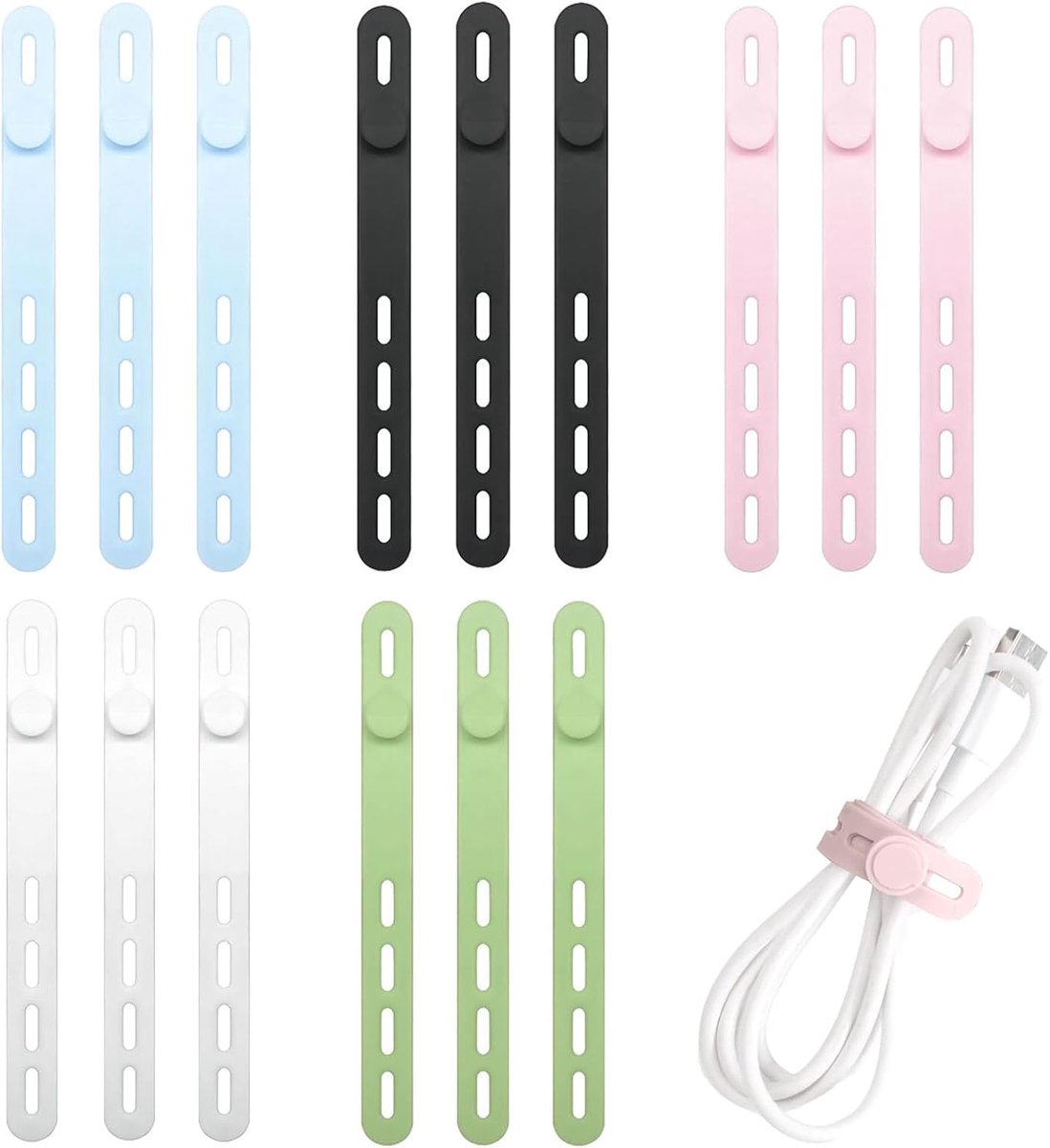 Pack of 15 Silicone Cable Ties Reusable, Adjustable Cable Tie for Bundling and Attaching Cable Cords, Silicone Cable - ShopVlot