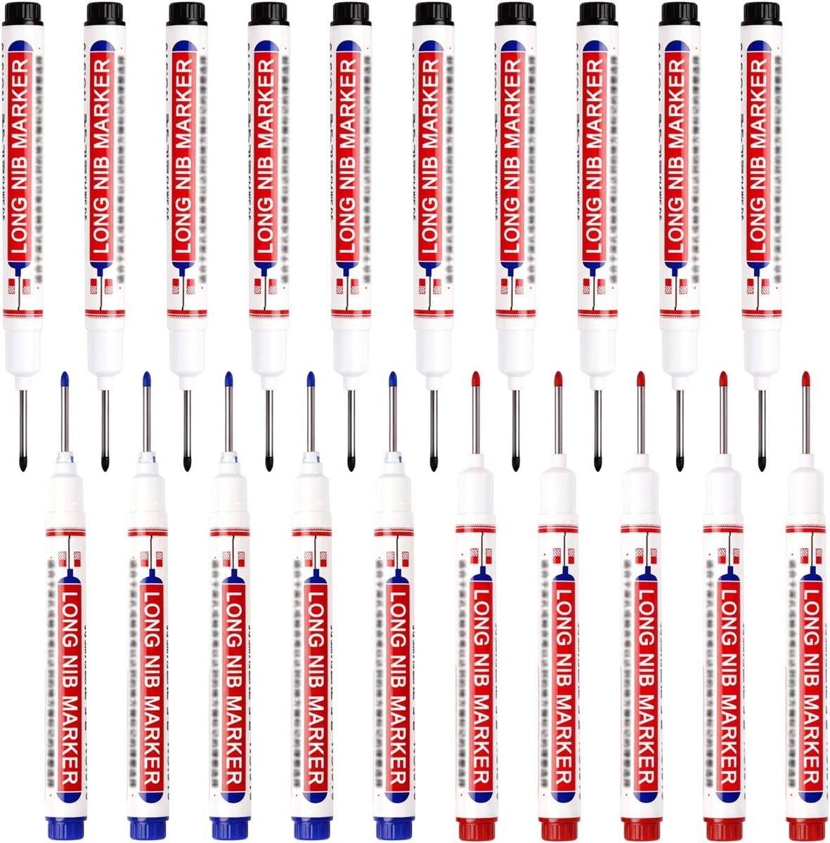 20-delige set boorgatmarkers, extra lang, 22 mm markeerstiften voor handwerk en bouwplaatmarkering in zwart, rood en - ShopVlot