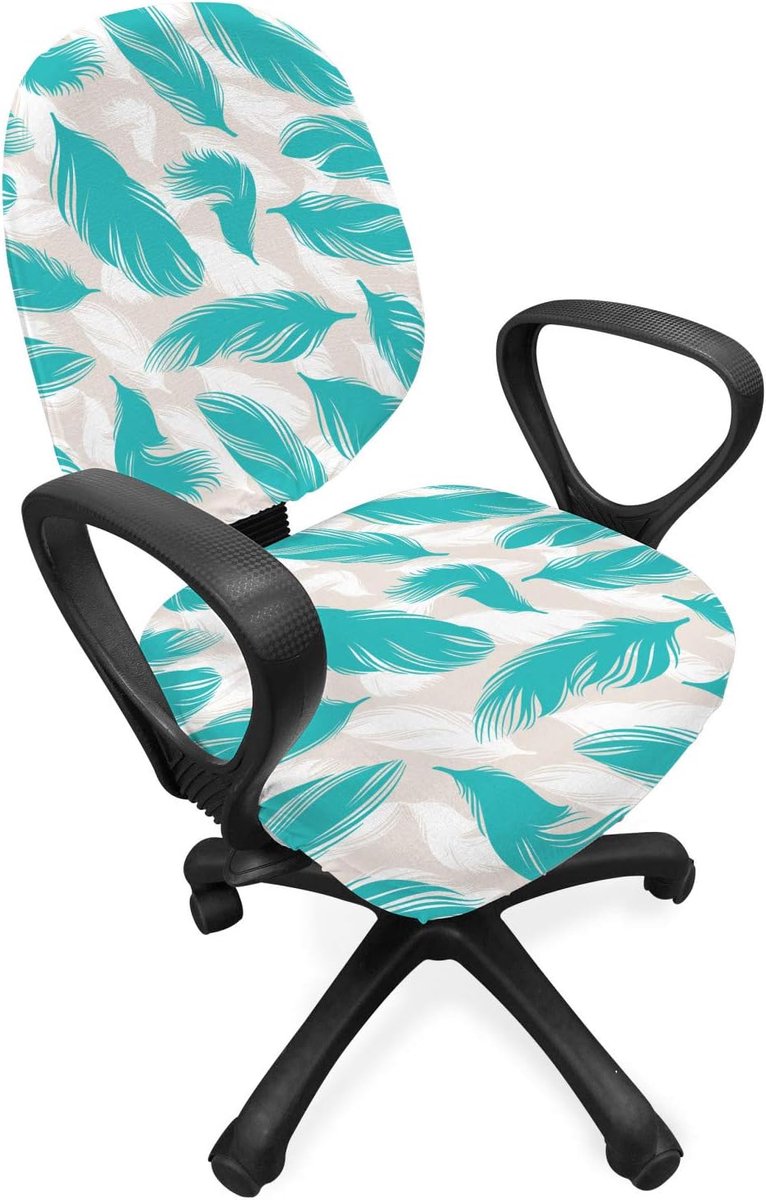 ABAKUHAUS Turquoise Office Chair Cover, Bird Feathers Design, Stretch Fabric Decorative Protective Cover, Turquoise - ShopVlot