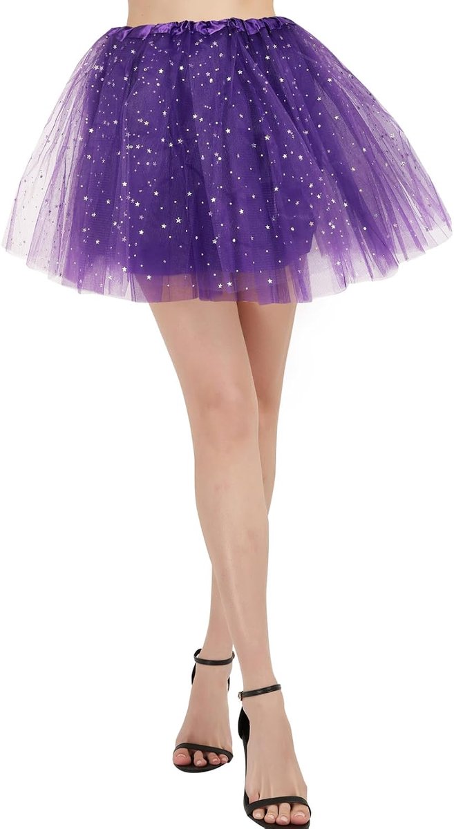 Girls' / Women's Tulle Skirt, Lined Tulle Skirt with Star Sequins, Classic 4 Layers Elastic Ballet Tutu for Dance - ShopVlot