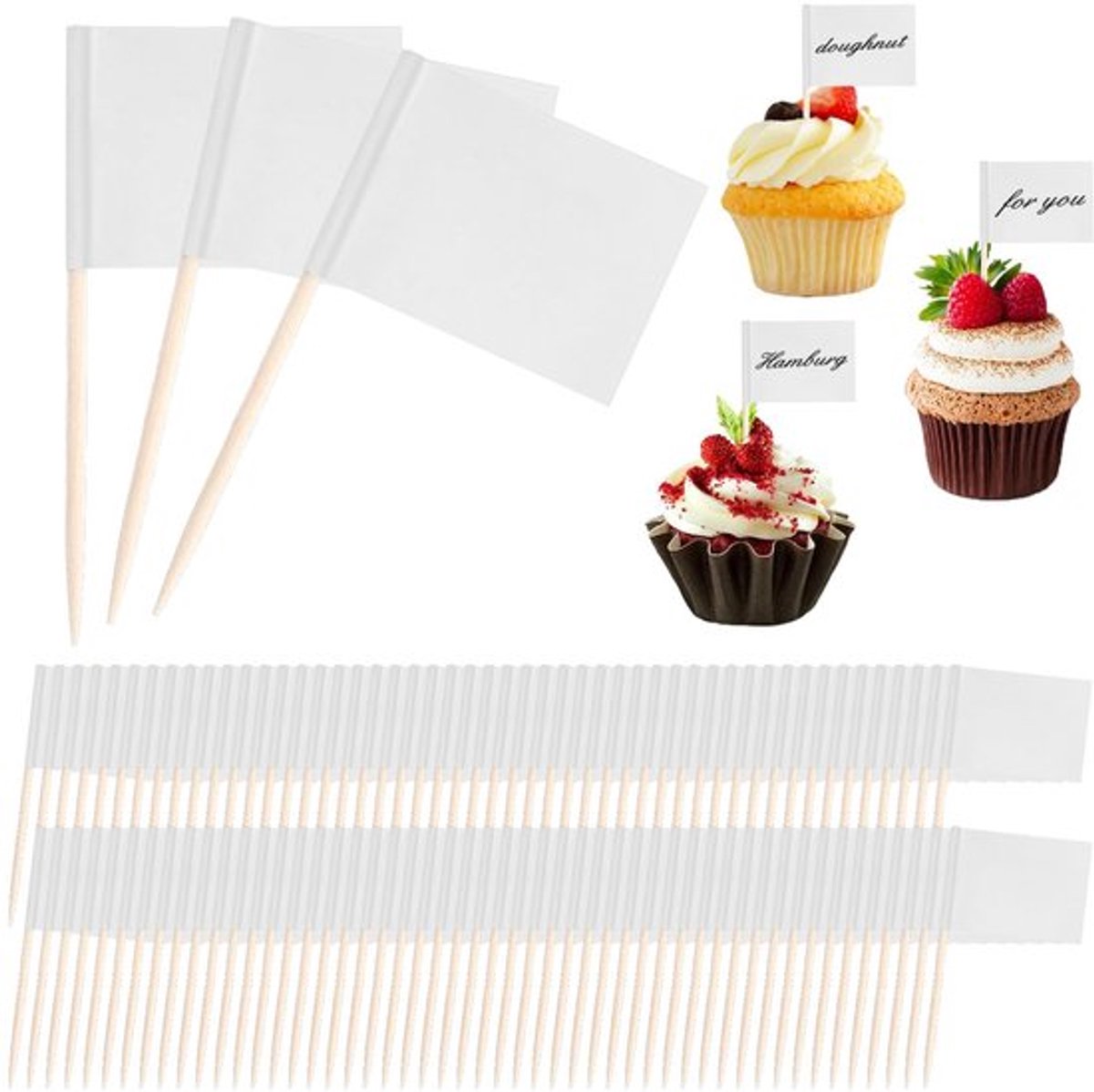 Tandenstokers 100 stuks - Papieren Vlaggen - Doe-het-zelf Cocktailtandenstokers - Buffet Decoratie - Witte Taartopzetstukken - Eenvoudig te gebruiken - Vlaggetjes