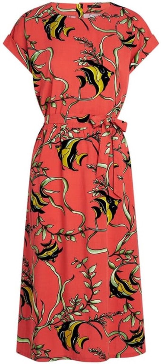 Damesjurk met visprint - Knielang - Losse pasvorm - Ceintuur - Ronde hals - Duurzame Lenzing EcoVero-viscose - Jurk
