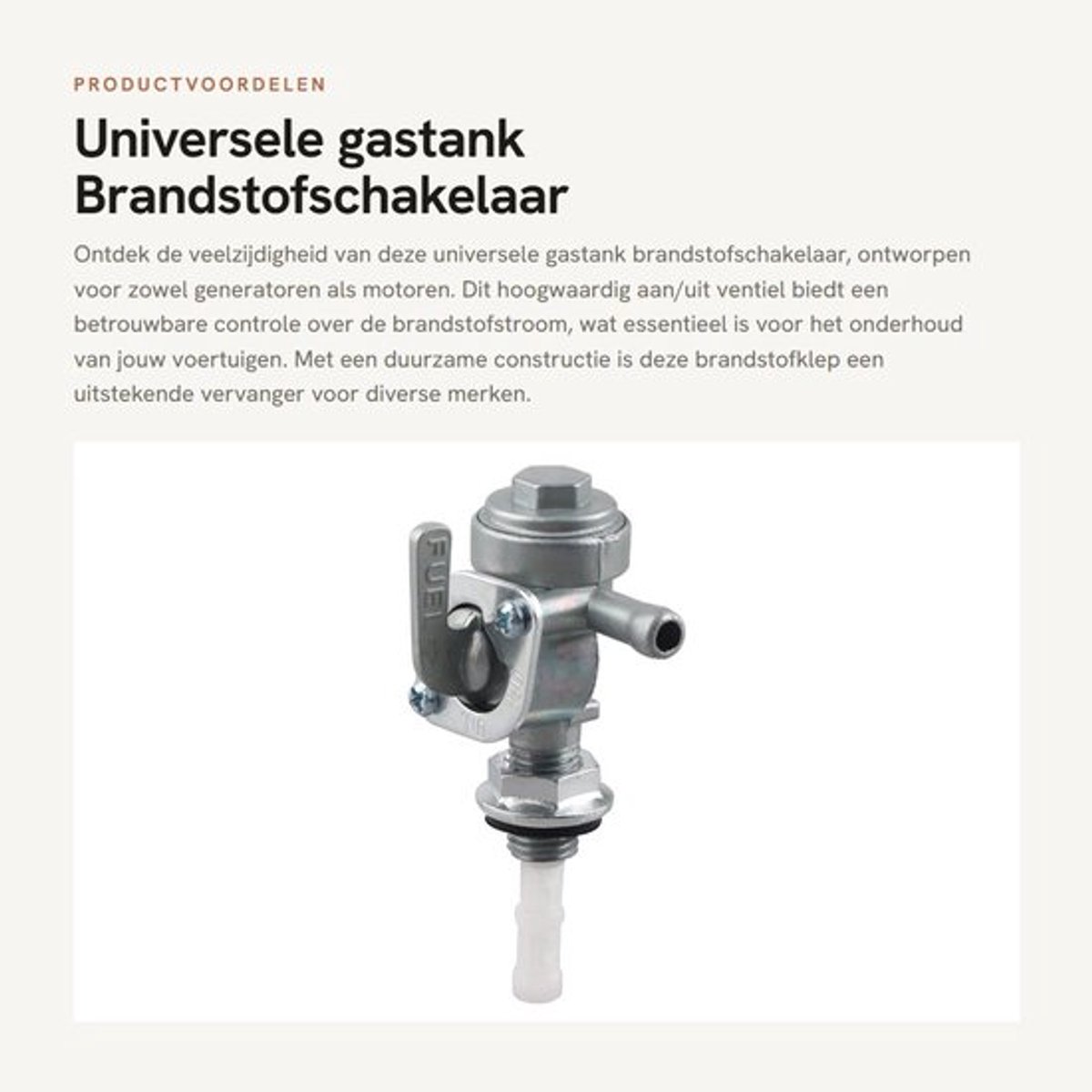 Universele gastank Brandstofschakelaar - Hoogwaardige kleppomp - Duurzaam en sterk - M10 x 1,25 - Geschikt voor generatoren en motoren