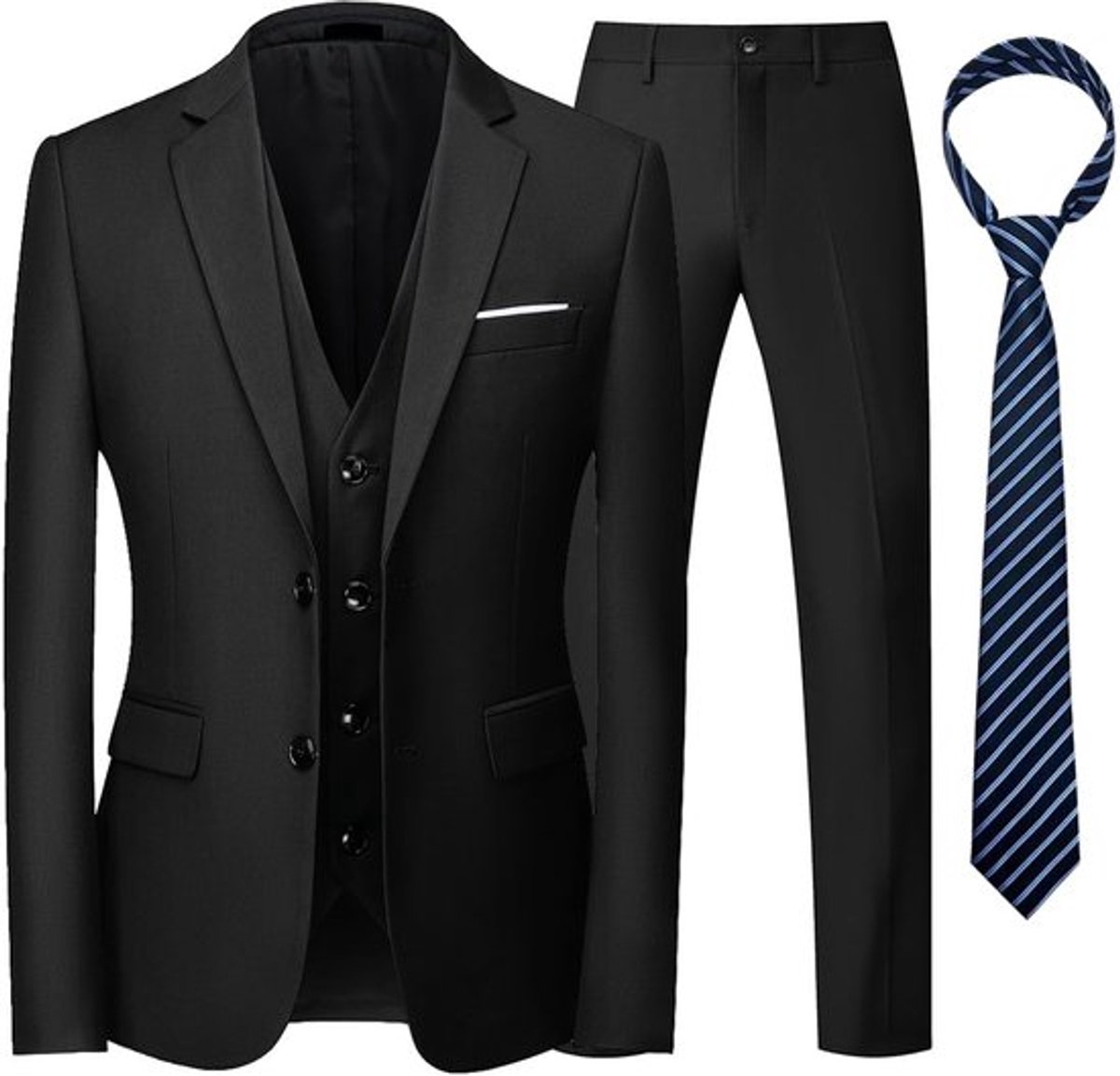 Herenpak 3-delig slanke pasvorm - Blazer/Vest/Broek - Stropdas - Polyester/Viscose - Geschikt voor bruiloften - Kostuum