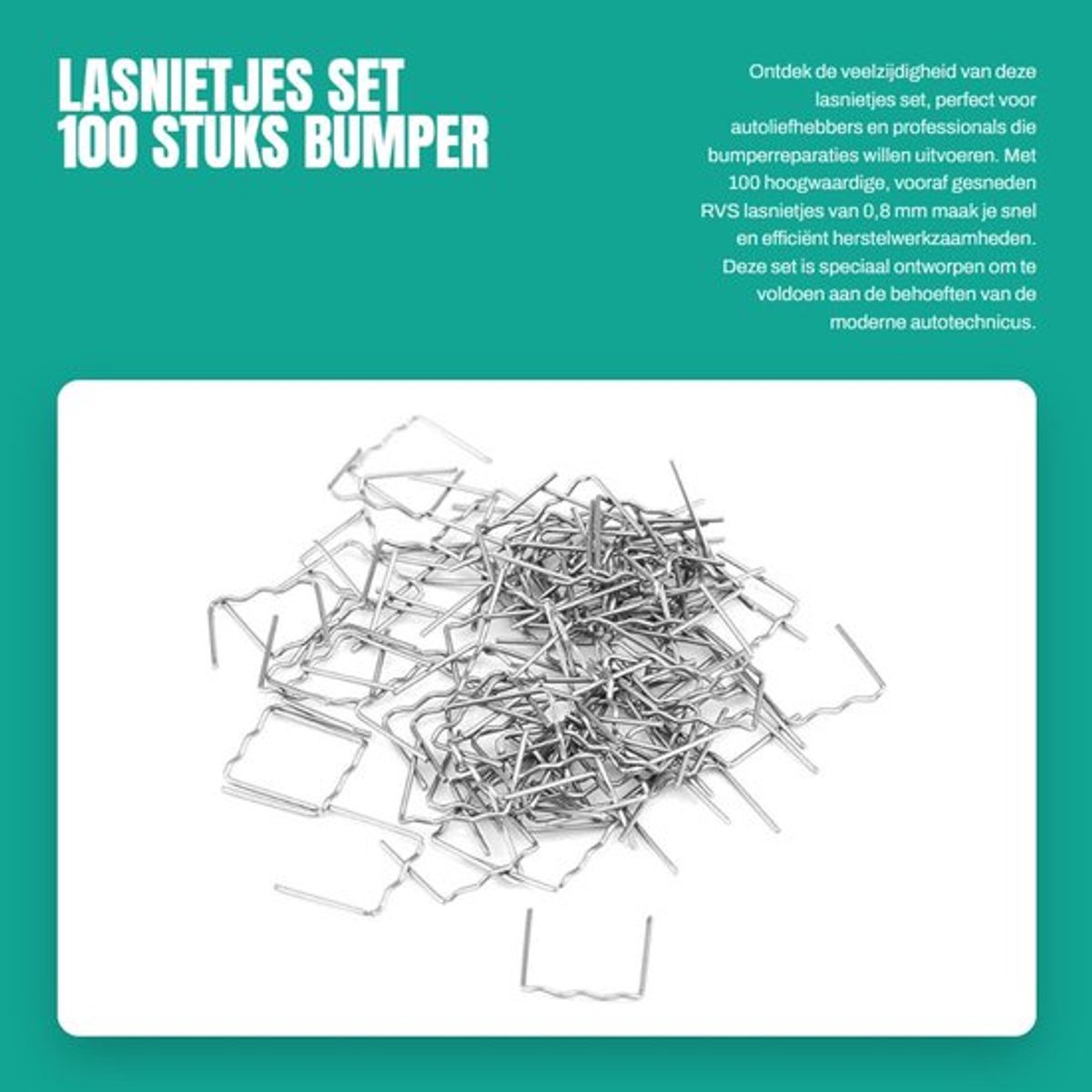 Lassen Nietjes Kit 100 Stks - RVS Bumper Reparatie - Voorgesneden - Eenvoudige Bediening - Anticorrosief - Hoogwaardige Kwaliteit - Reparatienietjes