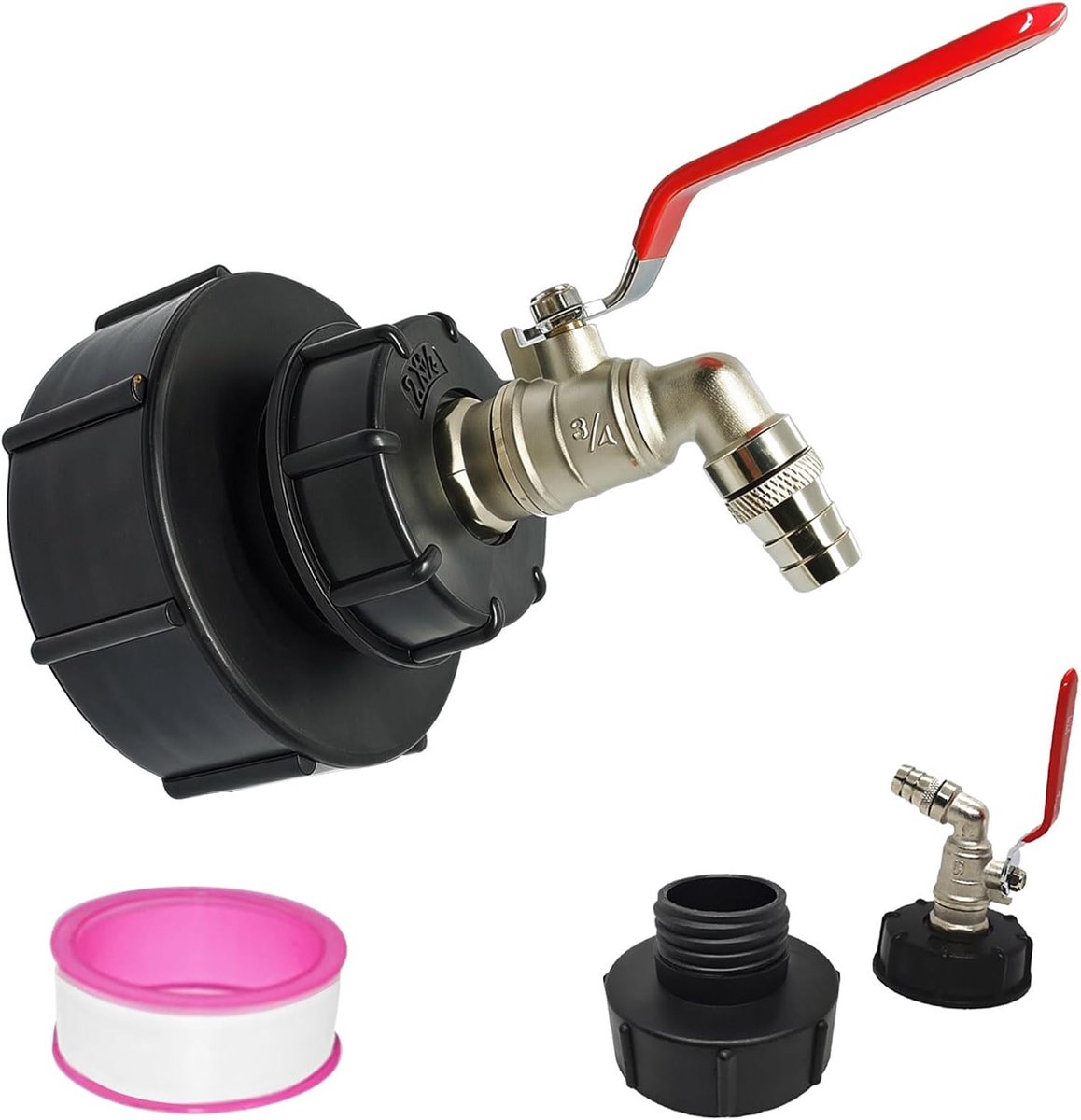 IBC afvoerkraan S100x8 naar S60x6 - messing en PP-kunststof - corrosiebestendig - geschikt voor 1000 l watertank - ShopVlot