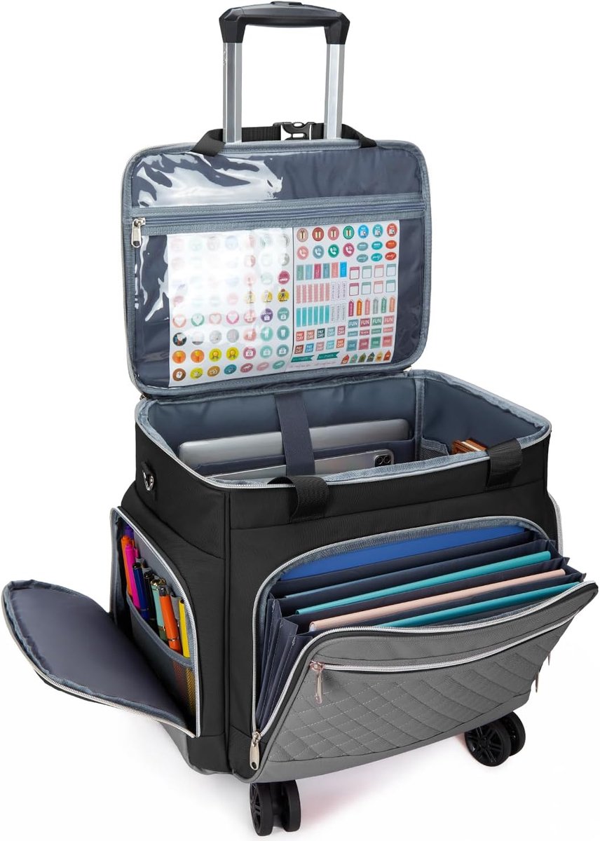 Lerarenrolkoffer met accordeonorganizer - Zwart - 17" x 10,3" x 13,7" - Beheers de chaos in de klas - ShopVlot