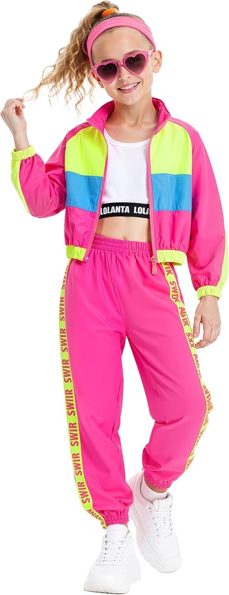 Hip Hop kledingset meisjes 8-9 jaar - retro tracksuit - lichtroze - trendy sportoutfit - ShopVlot