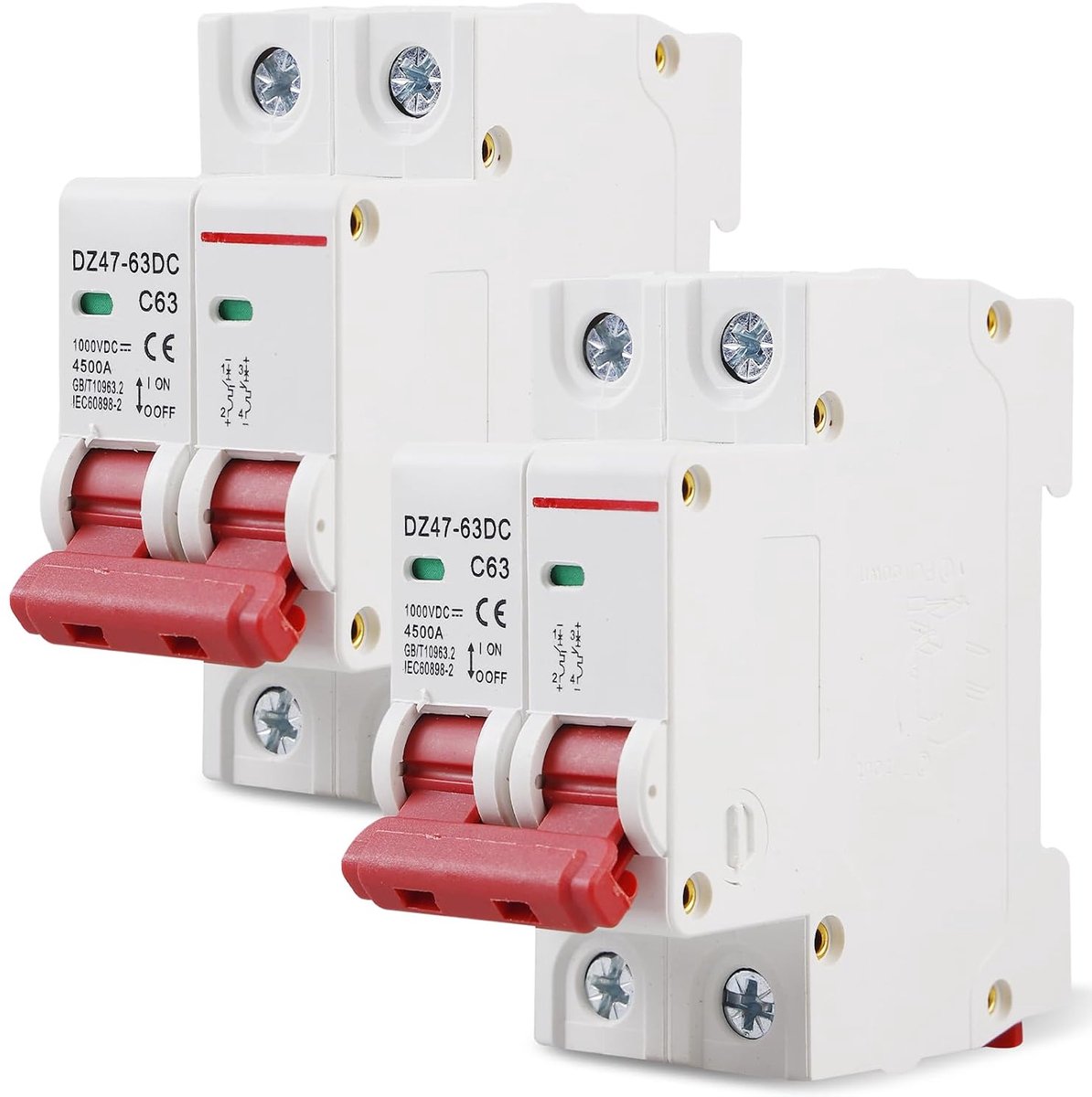 SnelShoppen - PV Automatische Circuitonderbreker, 2 Polig, DZ47-63 DC Ontkoppelaar, DC Stroomonderbreker, Overbelasting Bescherming, Veiligheids Schak