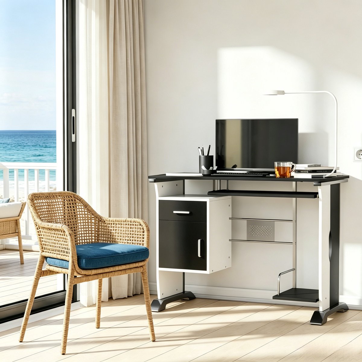 Bureau 100x52x75 cm - Computer Bureau Met Opbergruimte, Lade En Kast - MDF En Metaal Zwart