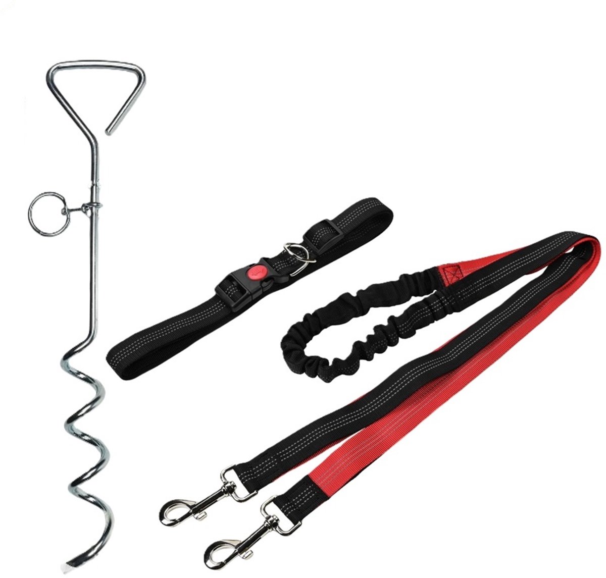 Benson handsfree hondenriem met aanlegspiraal - reflecterend - 2-delig