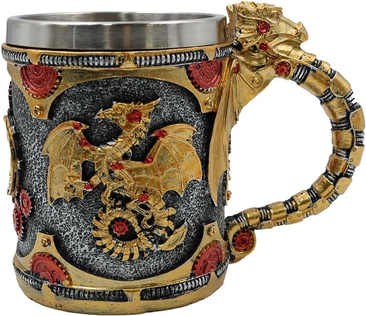 Biermok met Draakpatroon - Roestvrij staal en hars - Steampunk thema - Perfect voor Vaderdag - ShopVlot