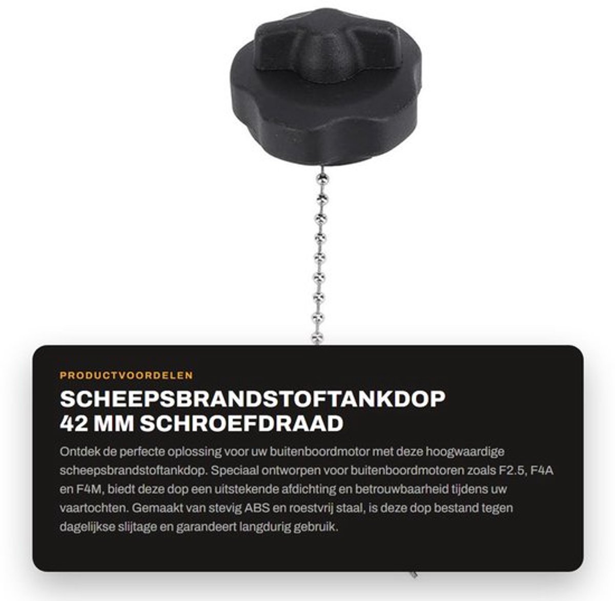 Motorbrandstoftankafdekkap 42 Mm Schroefdraad - Afdichting - Anti-valketting - Roestvrij Staal - ABS - Geschikt voor Buitenboordmotoren F2.5 69M F4A F4M 68D - Tankdop