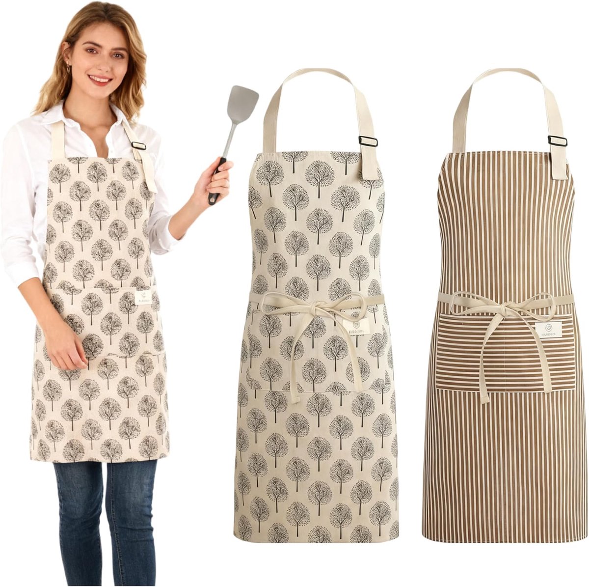 Keuken schort voor vrouwen - verstelbaar - met 2 grote zakken - ideaal voor koken en BBQ - ShopVlot