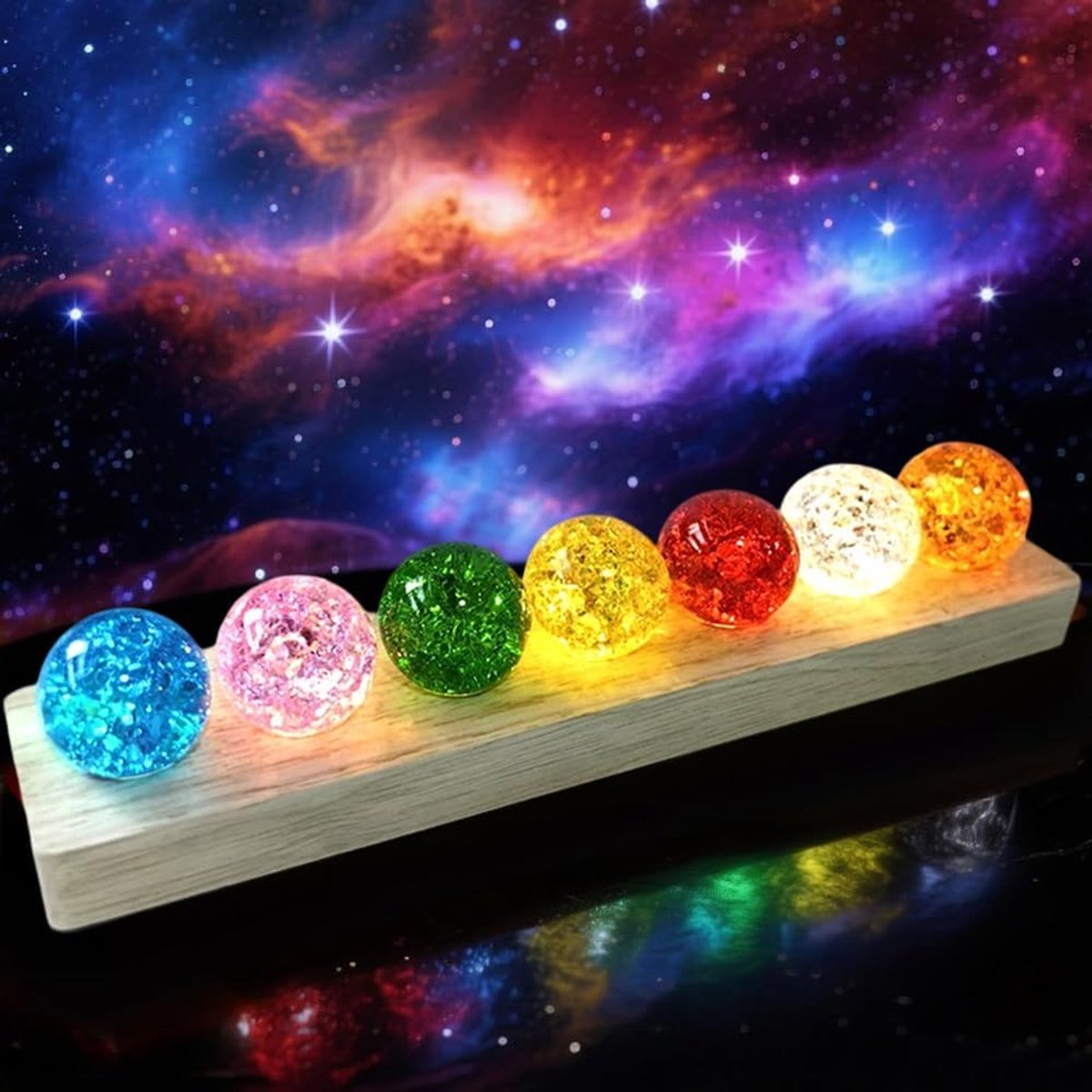 Kristallen ballen set - 7 kleuren - 3D-glas - sfeervol nachtlampje - ShopVlot