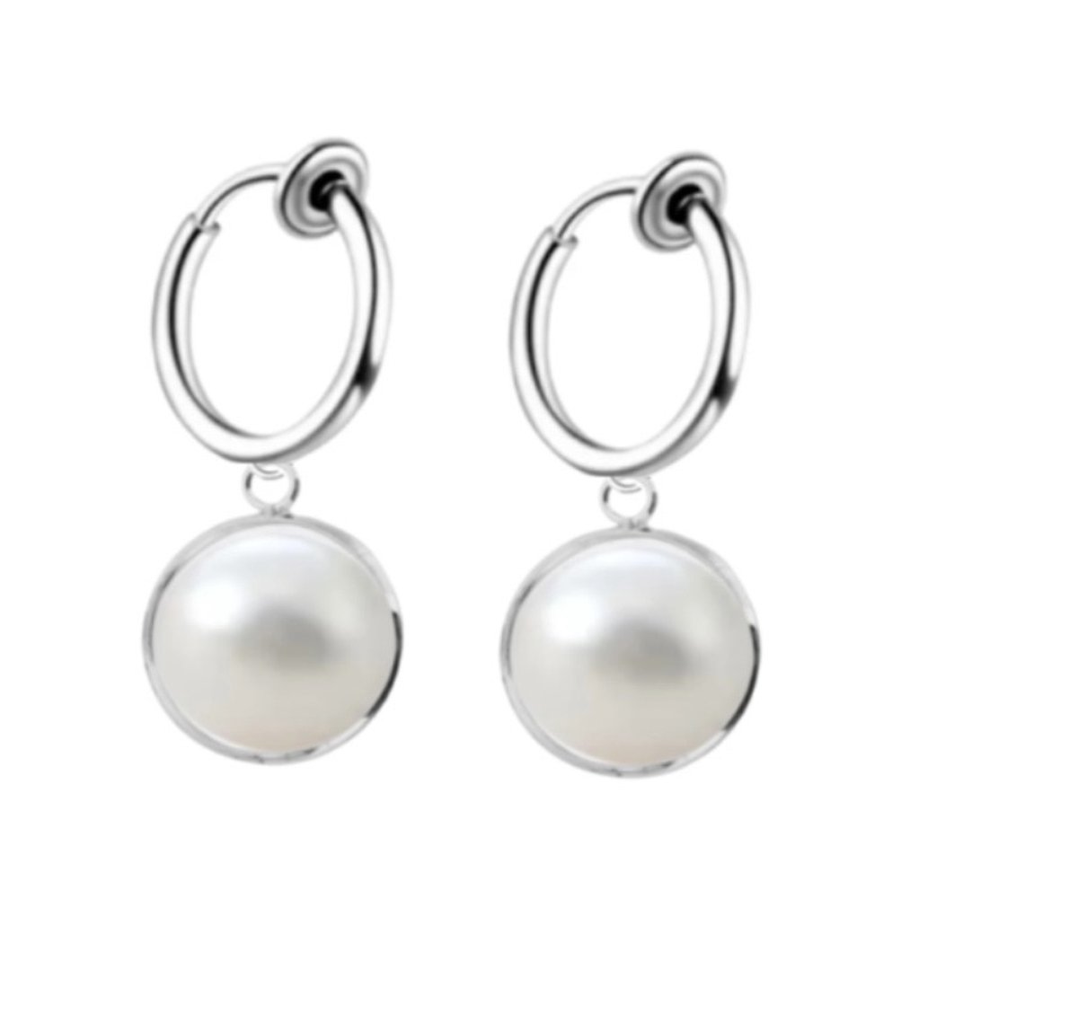 Klem oorbellen zilverkleur parel- geen gaatje- Charme Bijoux