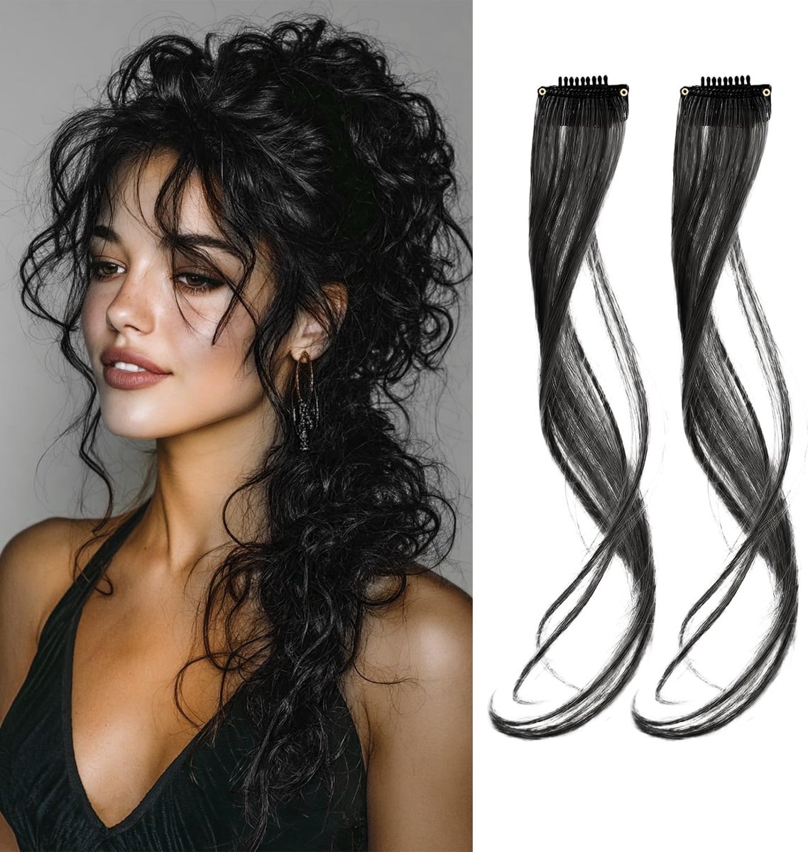 Clip-in Ponytail Fringe - 35cm Zwart - Synthetisch Golfend Haar - Naadloze Clip-on Bangs voor een Slanker Gezicht - ShopVlot