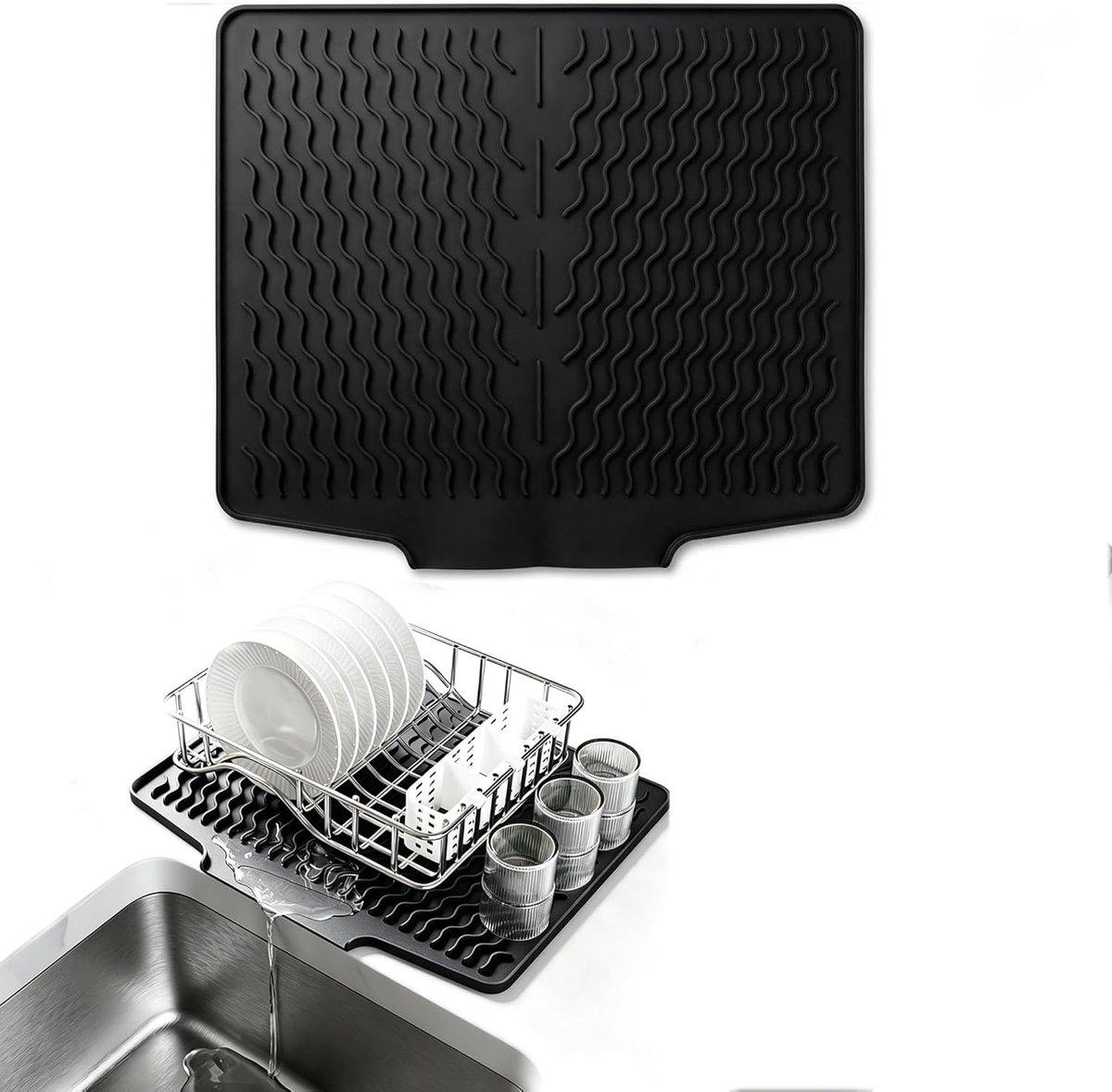 Afdruipmat siliconen 40 x 32,7 cm - zwart - hittebestendig - optimale waterafvoer - ShopVlot