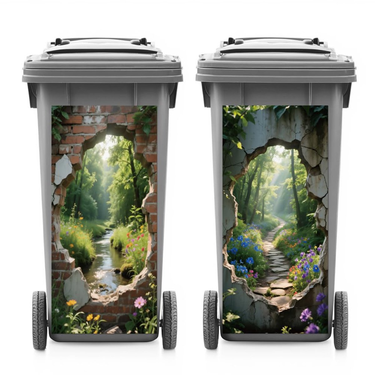 Afvalbak stickers 2 stuks - waterproof - jungle en bloemen design - verfraai je container - ShopVlot