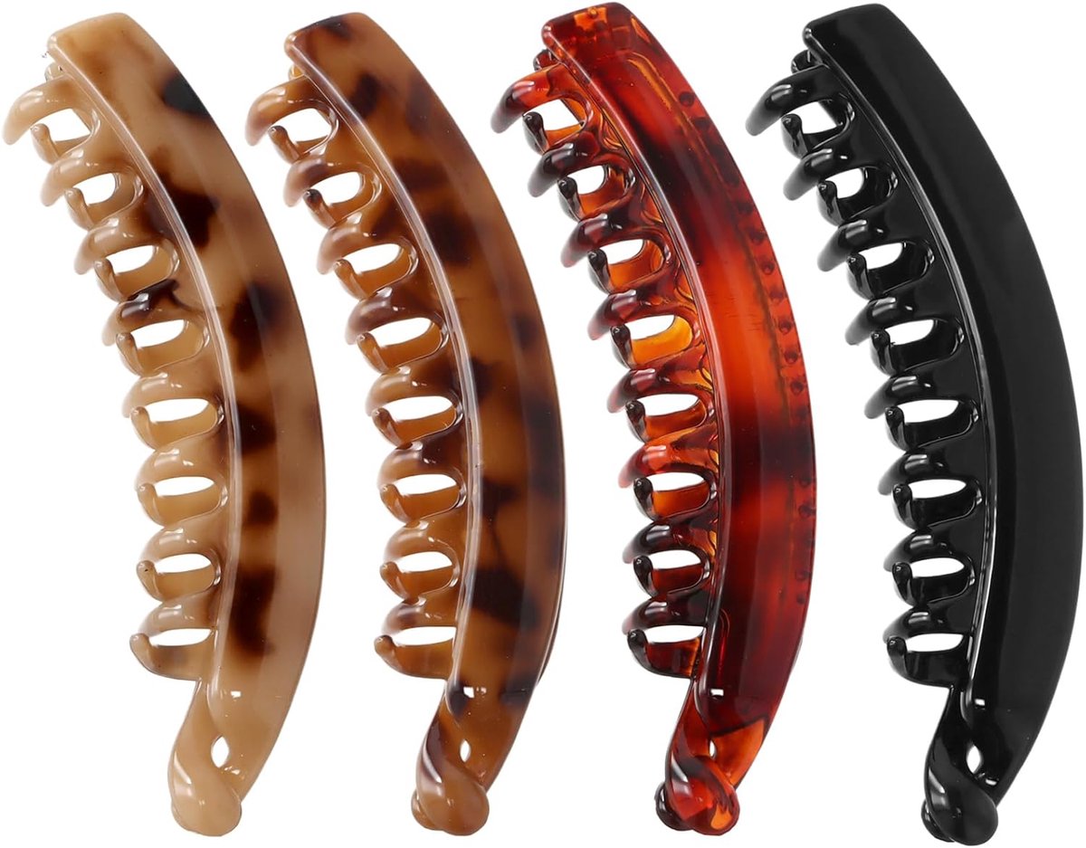 Banana haarclips 4 stuks - grote vintage clips - trendy en lichtgewicht - perfect voor lange haren - ShopVlot