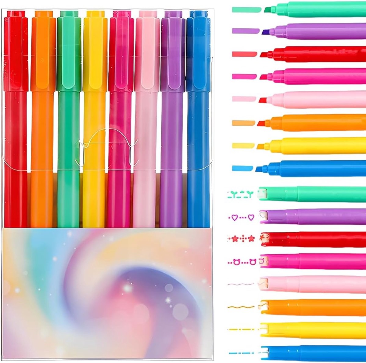 Curved Marker Pens Set - 8 Kleuren - Dubbele Tips - Perfect voor Bullet Journal - ShopVlot