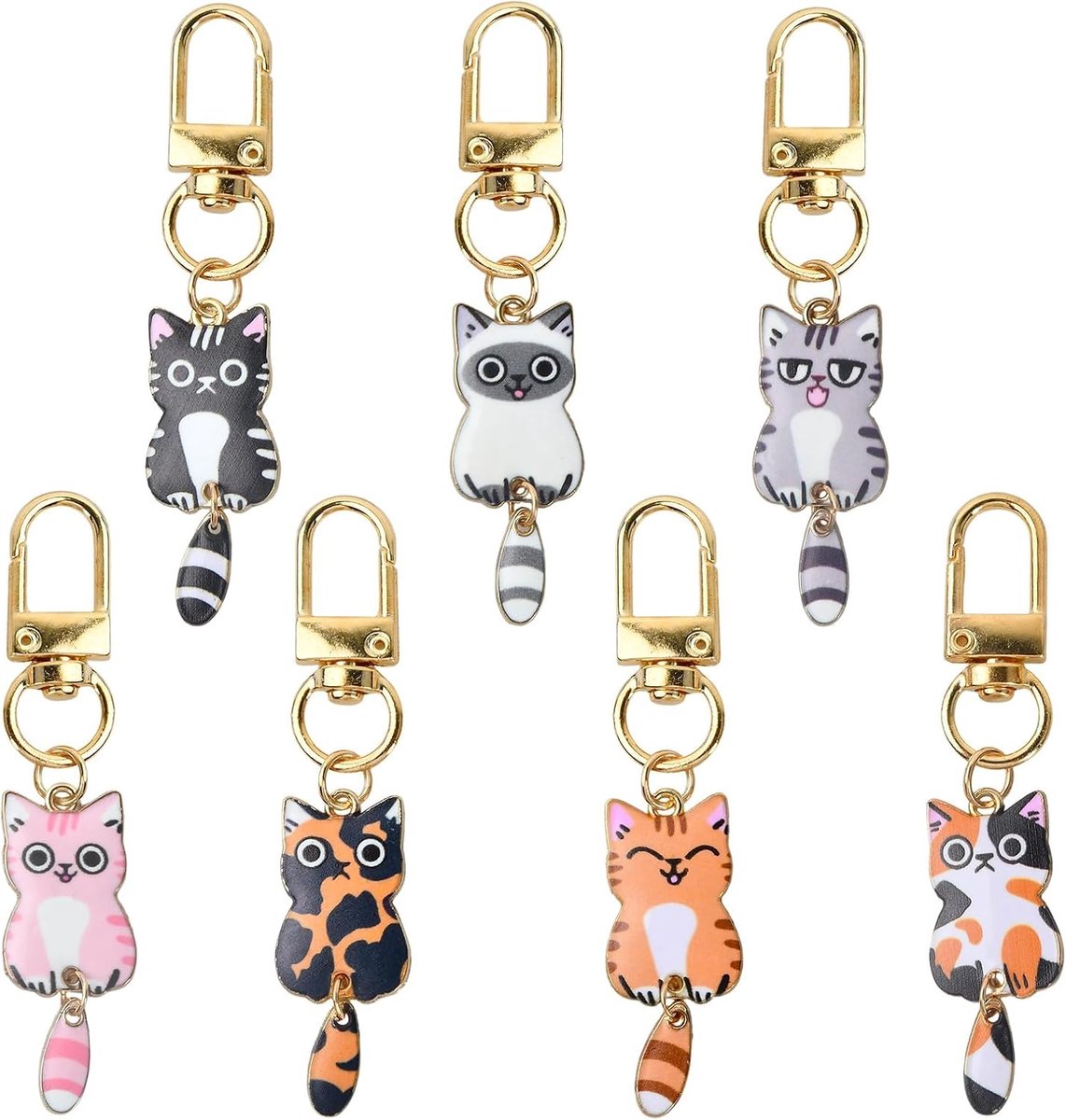 Kattensleutelhangers 7 stuks - Schattige decoraties - Sleutelringen voor mannen en vrouwen - Perfect als cadeau - ShopVlot