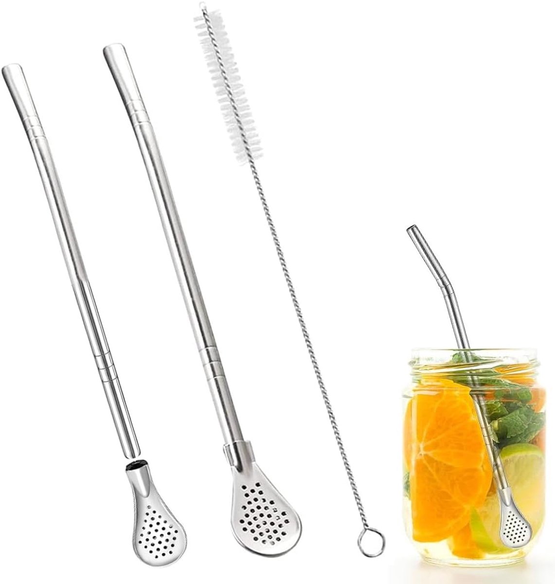 Theefilter rietjes 2 stuks - lepelvorm - roestvrij staal - eenvoudig schoon te maken - ShopVlot
