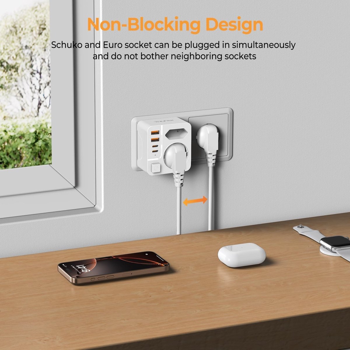 USB C Stekkerdoos - Wit - 7,2 x 6,8 cm - Multi USB Stopcontact met 2 USB C en 2 USB A Poorten - Voor Kantoor en Keuken