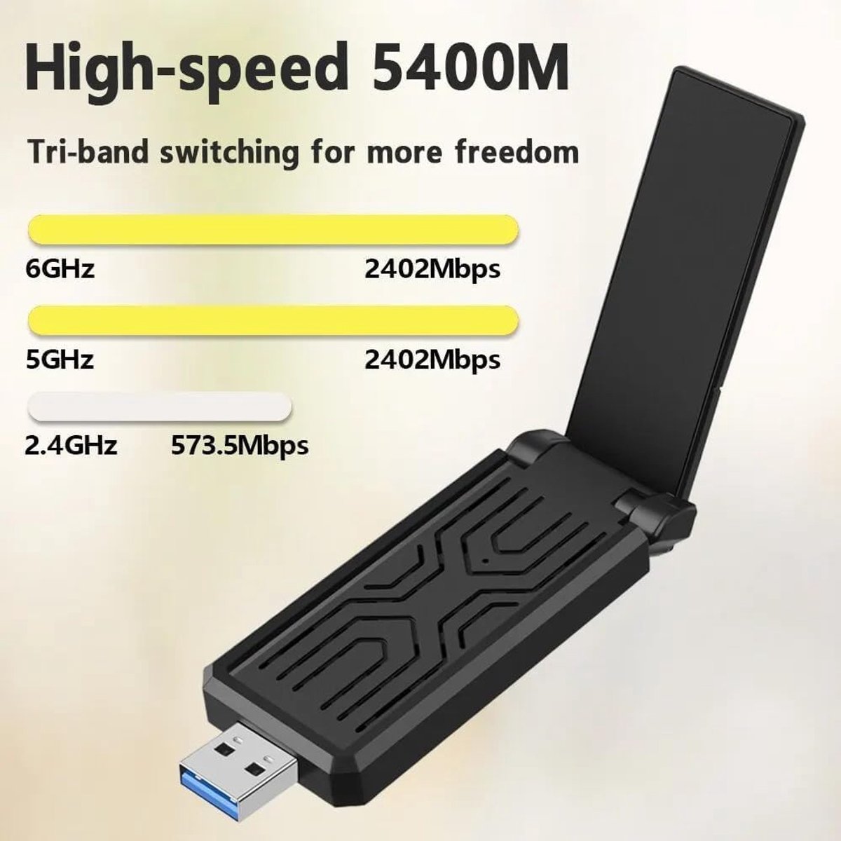 WiFi 6E USB Adapter AX5400 - Triple Band 2.4/5/6 GHz - Voor PC en Laptop - Snelle draadloze verbinding - ShopVlot