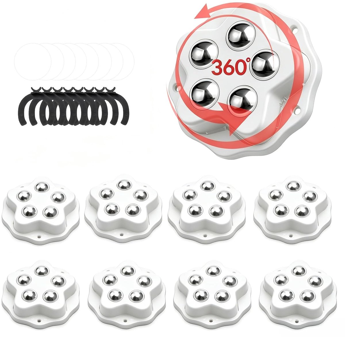 Mini-kogelwielen 8 stuks - Zelfklevend wit - Met remkussen - Voor meubels en keukenapparaten - ShopVlot