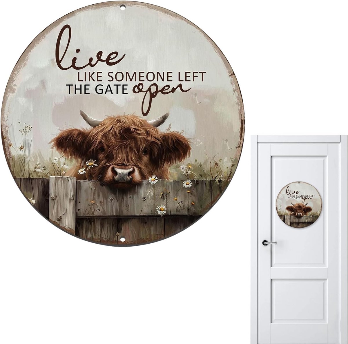 Muurdecoratie Scottish Highlander 20x20cm - Vintage Blikplaat - Positieve Quote - Brengt Rustieke Sfeer - ShopVlot