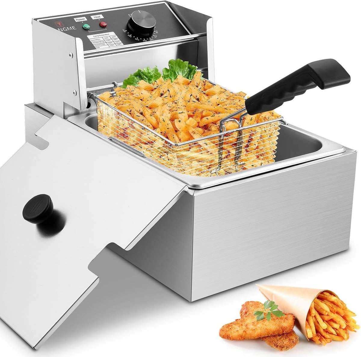 Frituurpan met mand - 6L - Roestvrij staal - Elektrische Friteuse voor Thuis en Commercieel Gebruik