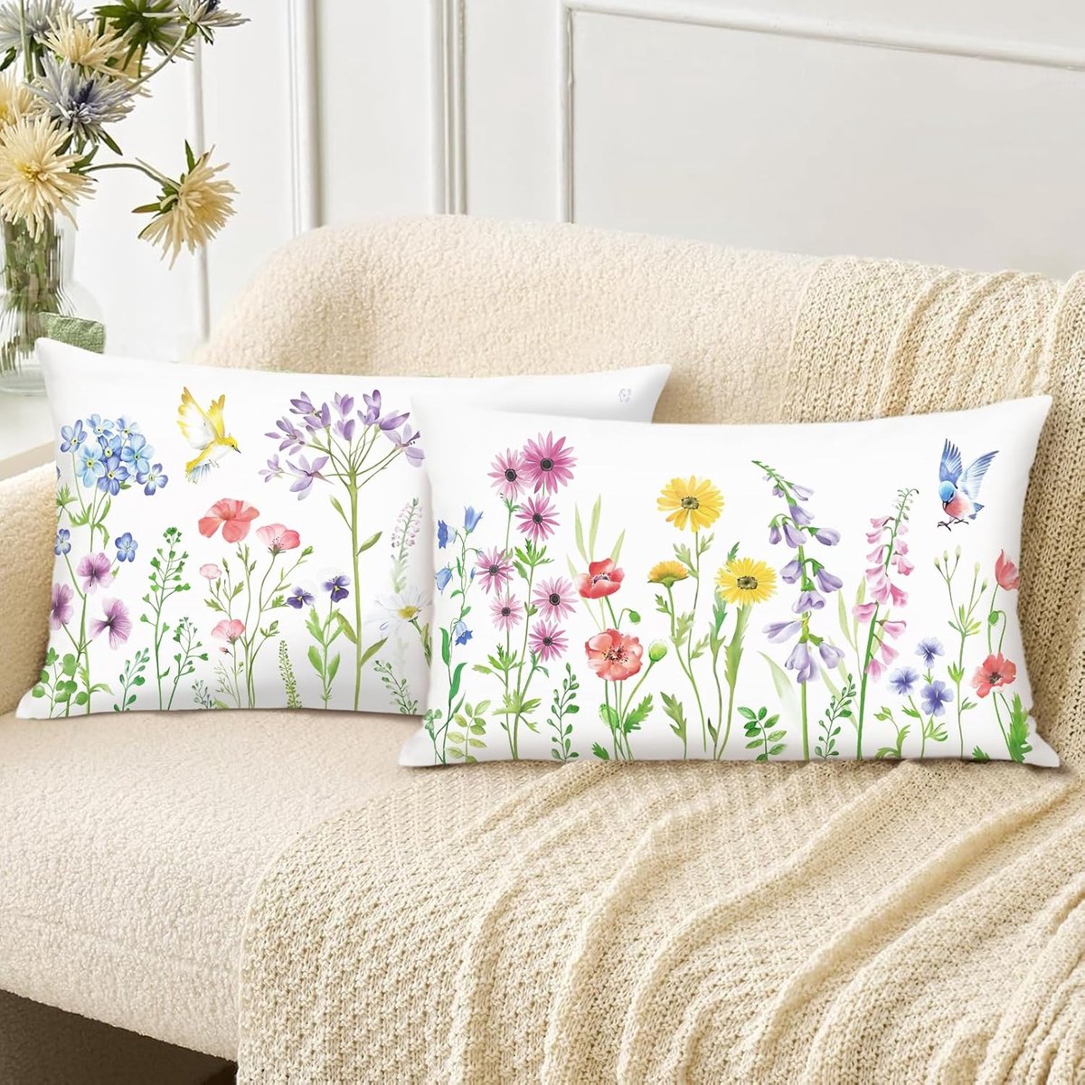 Cushion Covers 30 x 50 cm - Zachte Velours - Bloemen en Vogels - Elegante Decoratie voor Sofa - ShopVlot