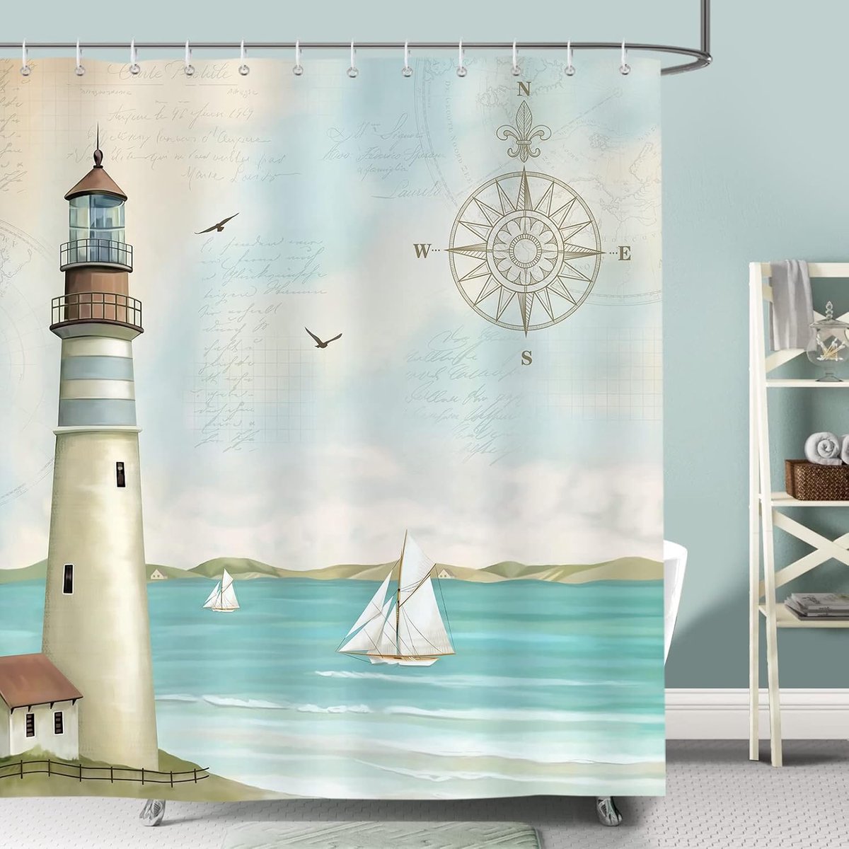 Badgordijn 180x180cm - polyester - waterdicht en schimmelbestendig - perfect voor een nautisch thema - ShopVlot