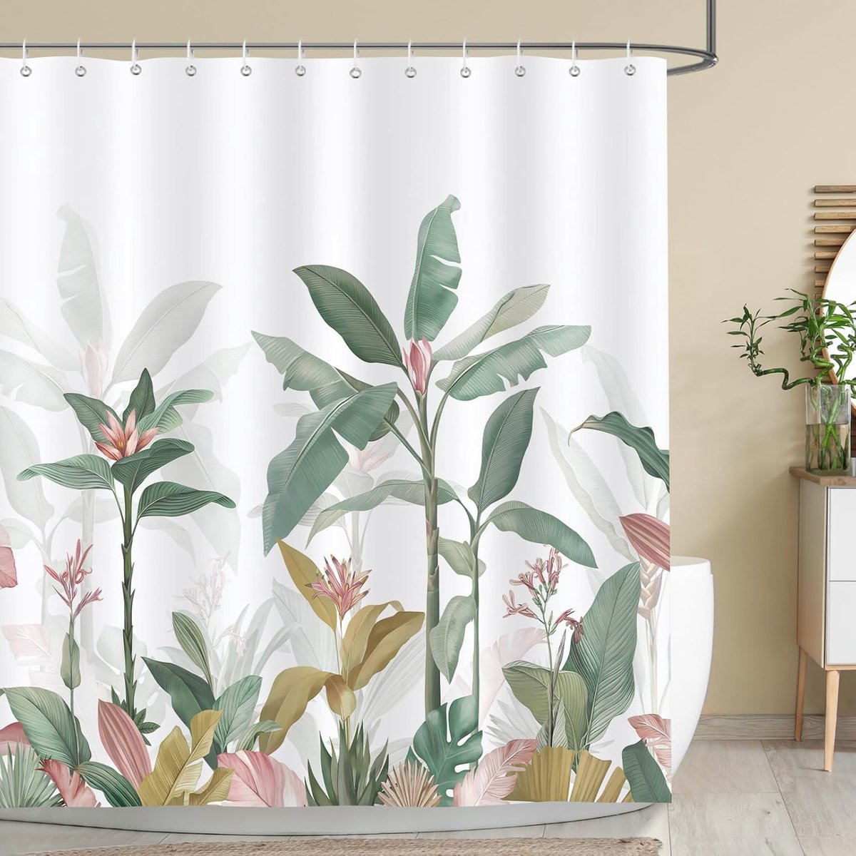 Douchegordijn 180 x 180 cm - Polyester met tropische bladeren - Waterproof en schimmelbestendig - ShopVlot