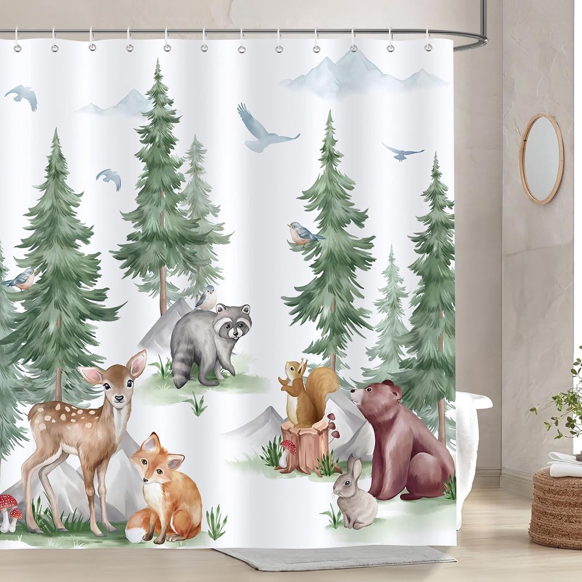 Douchegordijn 180 x 180 cm - Polyester - Waterdicht - Speelse bosdieren voor de kinderkamer - ShopVlot